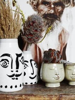 Fashion Madam Stoltz Bloempot Met Gezicht Opdruk Creme/Brown