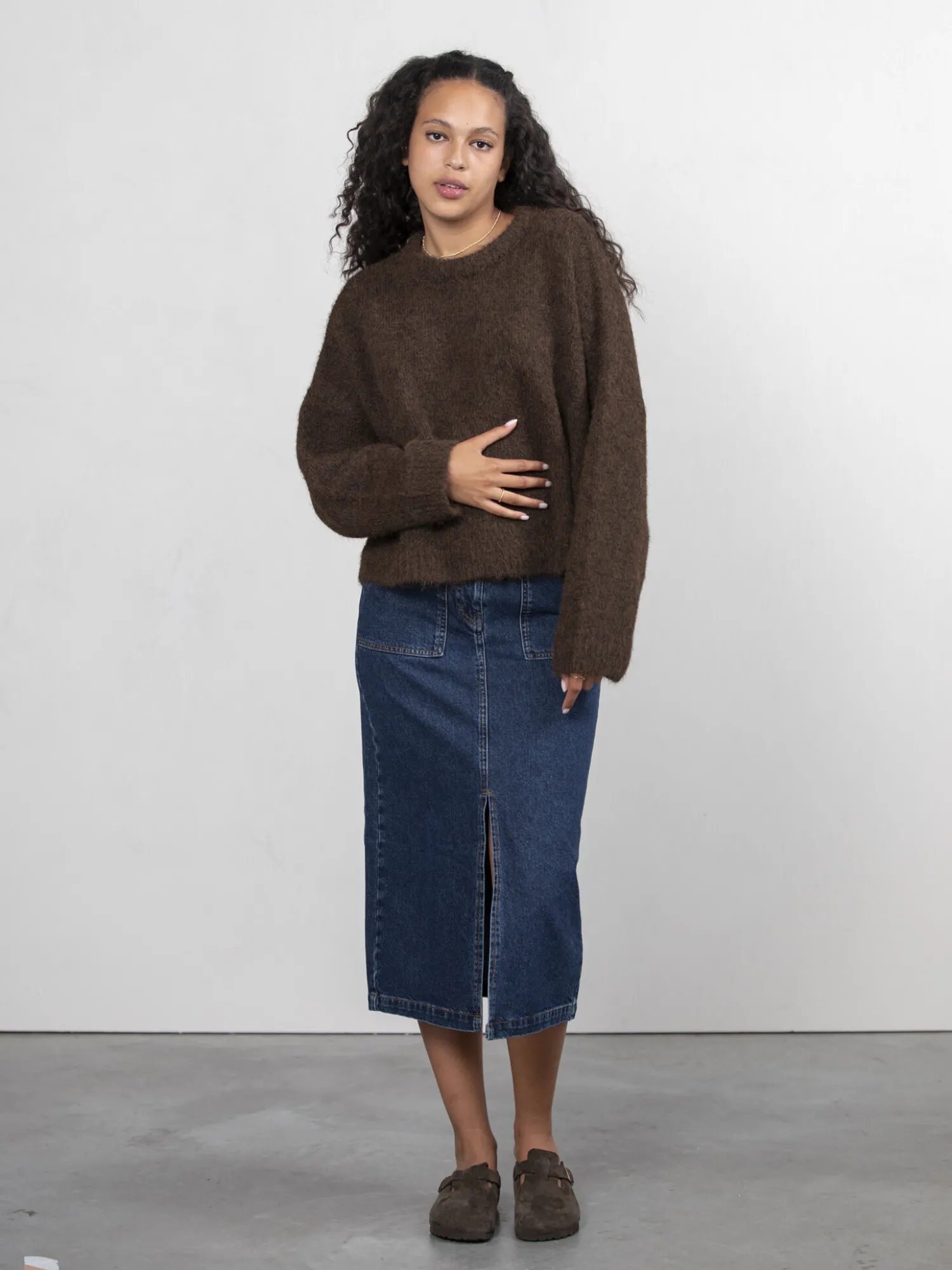 Hot Les Soeurs Denim Midi Rok Amelie Dark Blue Denim