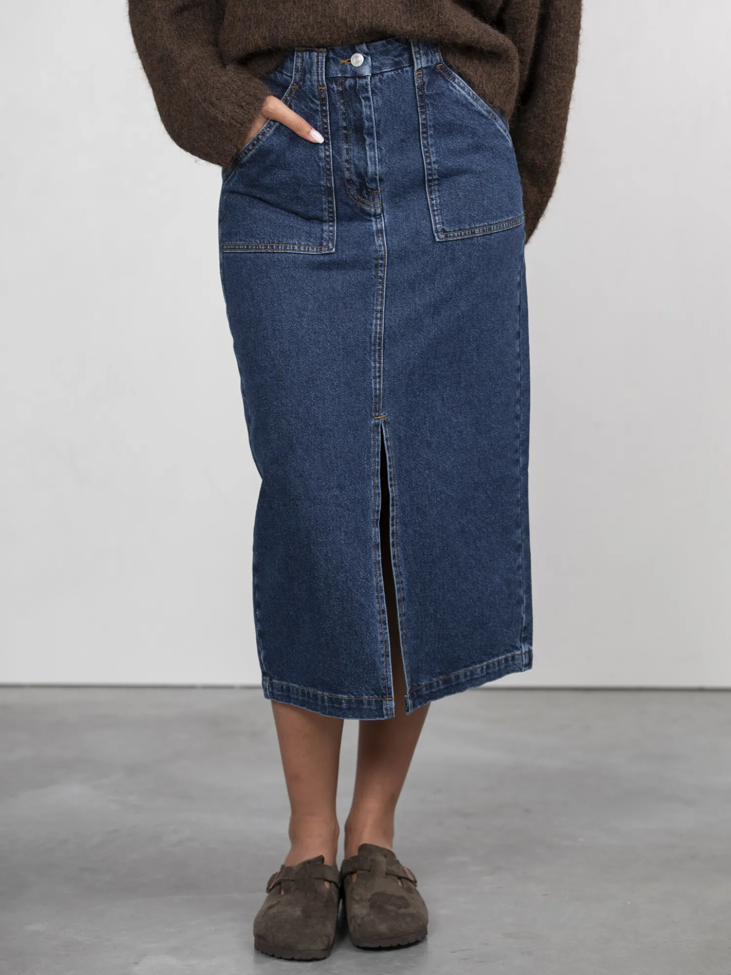 Hot Les Soeurs Denim Midi Rok Amelie Dark Blue Denim