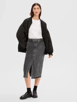 Best Sale Selected Denim Midi Rok Cali Dark Grey Denim