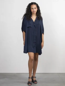 Shop Les Soeurs Satijn Blousejurk Mason Dark Blue