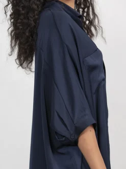 Shop Les Soeurs Satijn Blousejurk Mason Dark Blue