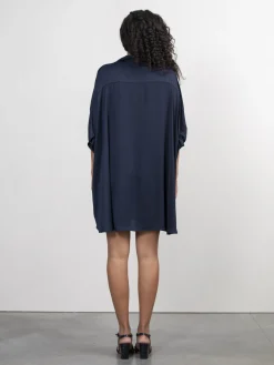 Shop Les Soeurs Satijn Blousejurk Mason Dark Blue