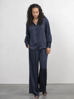 Clearance Les Soeurs Satijn Rechte Broek Adele Navy