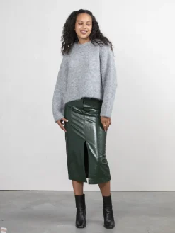 Best Les Soeurs Vegan Leren Midi Rok Alexia Dark Green
